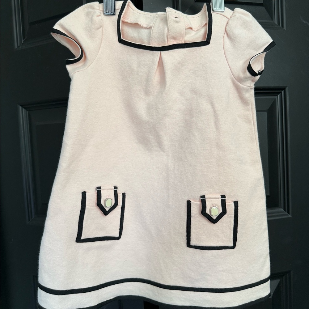 EUC Janie and Jack Light Pink Dress with Black Accents baby size 12-18 Parisian